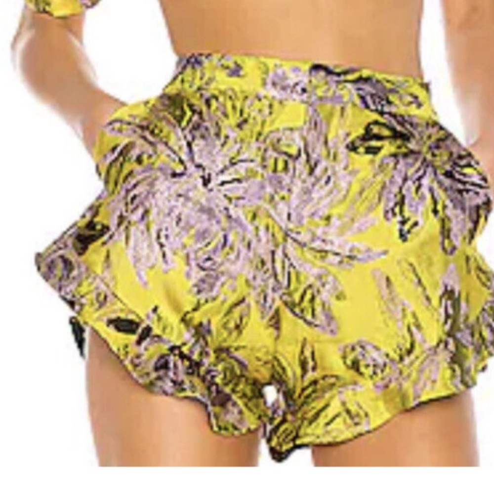 Camila Coelho Yellow Floral High Waist Shorts